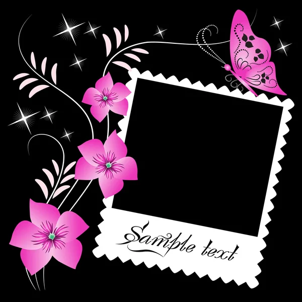 Page layout photo album with flowers and butterfly — Stock Vector