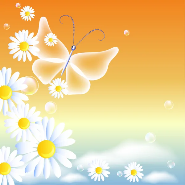 Flores y mariposa — Vector de stock