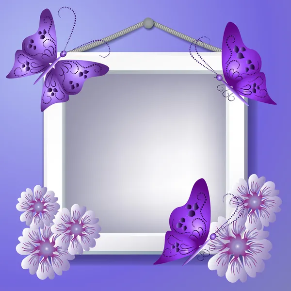 Marco de fotos con flores y mariposas — Vector de stock