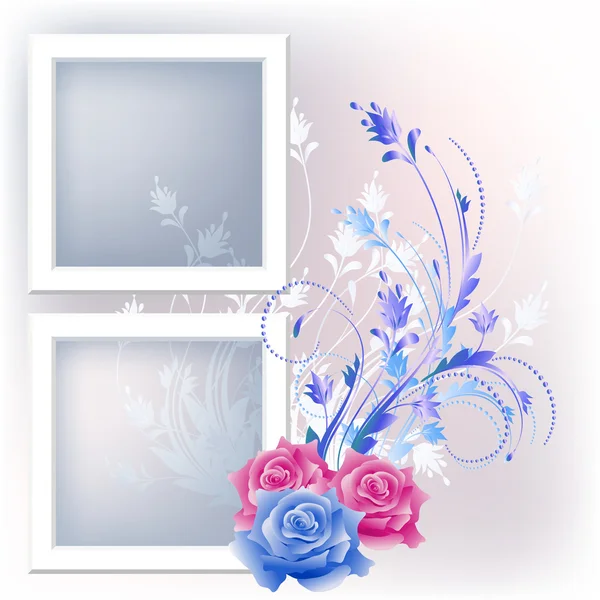 Fotoframe en bloemen — Stockvector