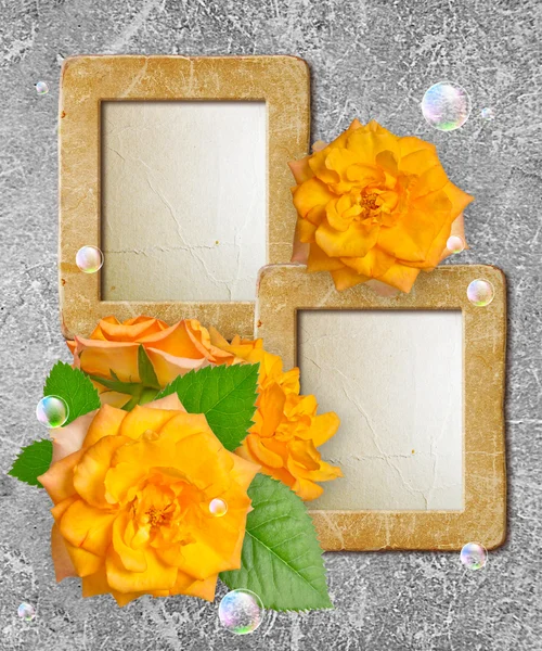 Grunge frame met rozen — Stockfoto