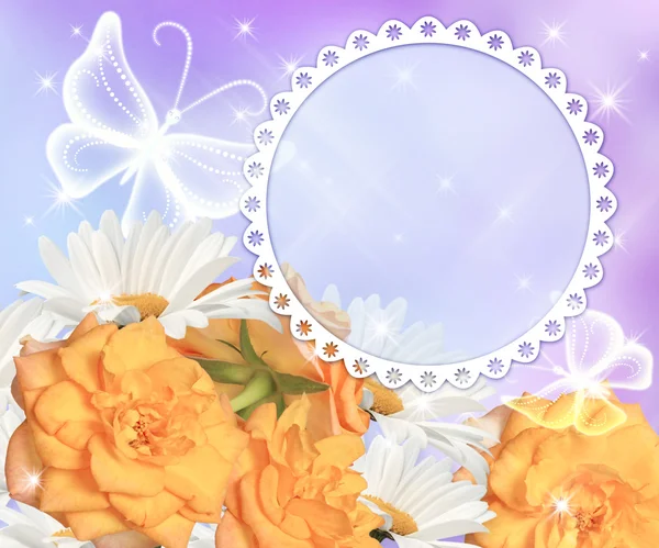 Flowers and round photo frame