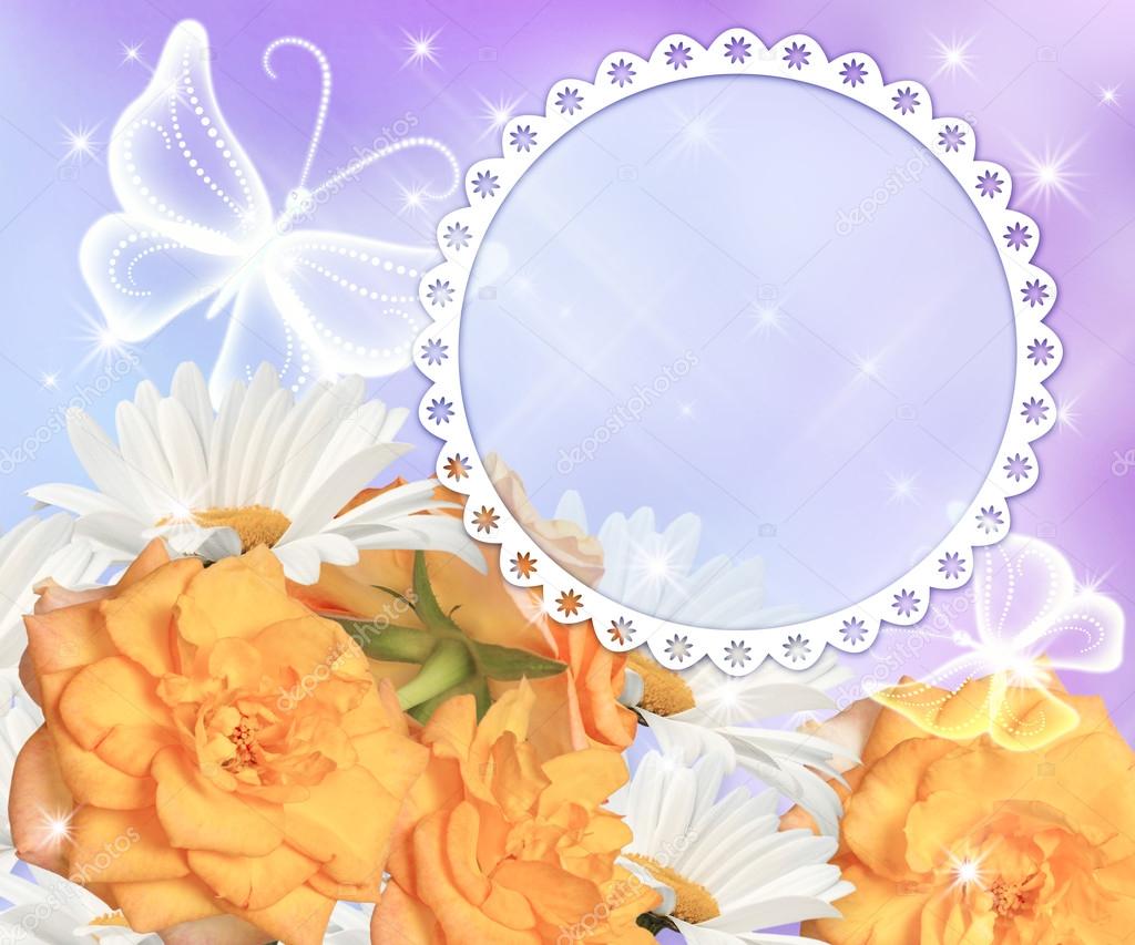 Flowers and round photo frame