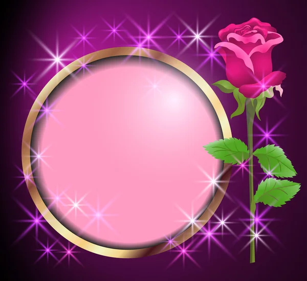 Round golden frame and rose — Stock Vector