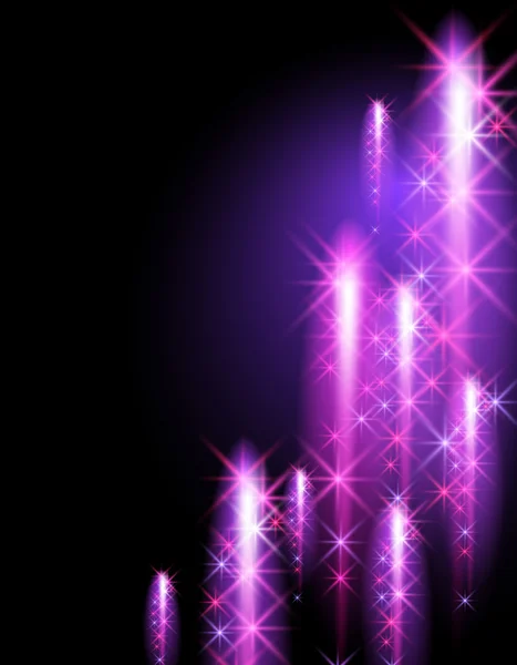 Fond lumineux avec des étoiles brillantes et des bandes de néon — Image vectorielle