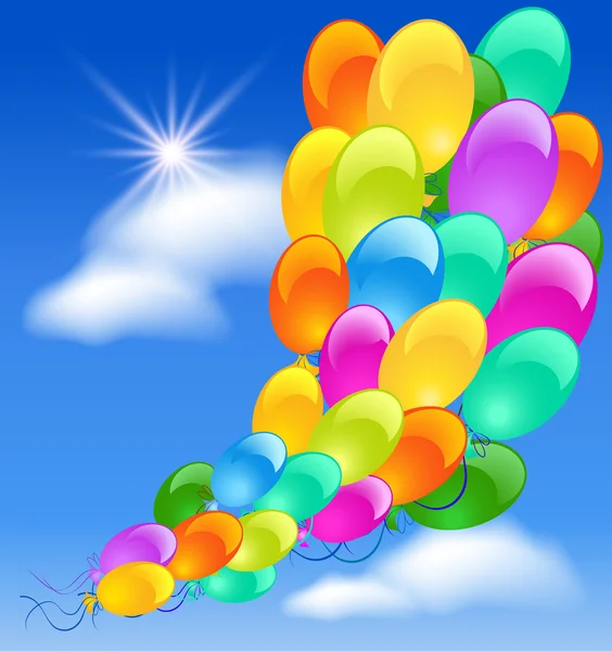 Balloons in the blue clouds sky — Stock Vector