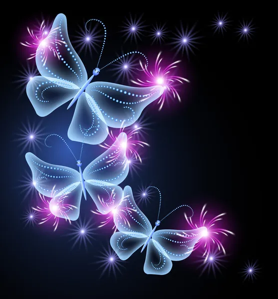 Glowing background with butterflies and stars — Stock Vector