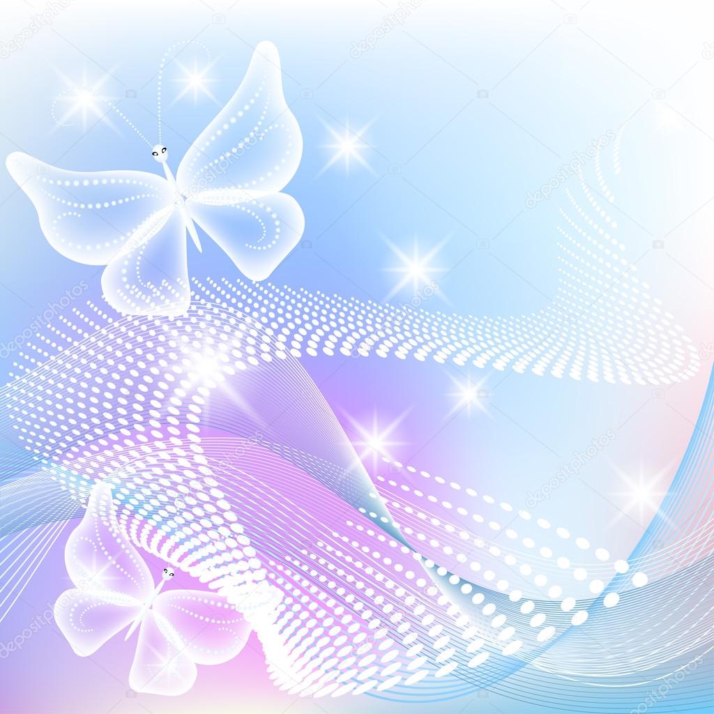 Glowing background with transparent butterfly and stars