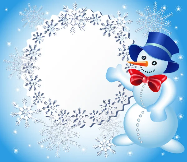 Vánoční pozadí s sněhulák a vývěsní štít — Stockový vektor