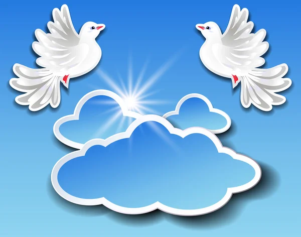 Bilgi başlığı ile bulutlar ve güvercinler — Stok Vektör