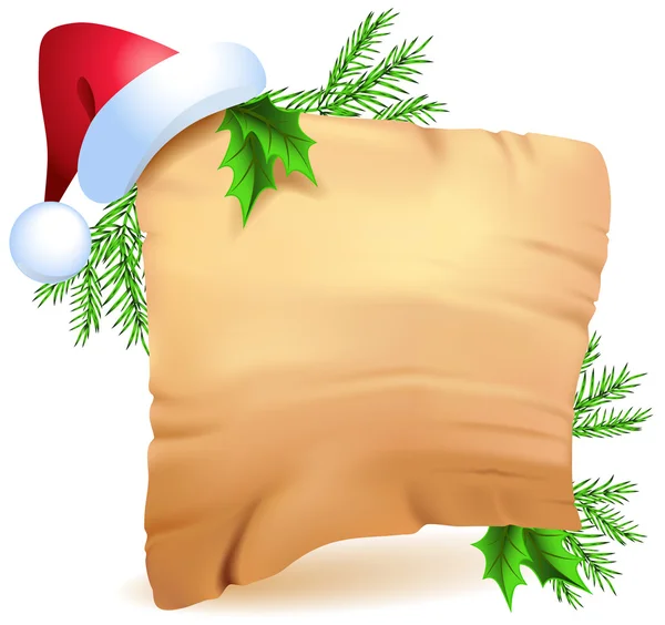 古い羊皮紙とクリスマスの帽子 — ストックベクタ