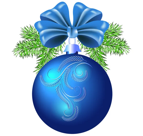 Boże Narodzenie niebieski piłka z kokardą i ozdoba — Wektor stockowy