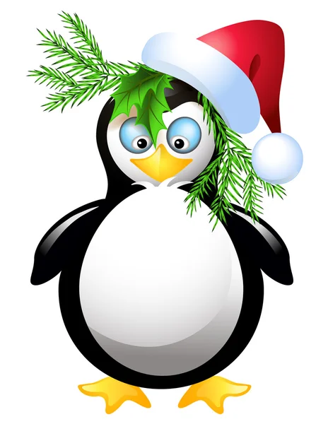 Amusing penguin with Santa Claus hat — Stock Vector