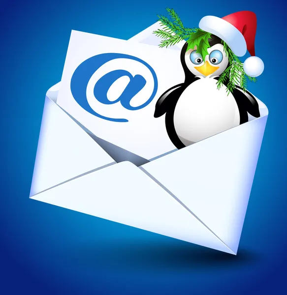 Envelope e papel com pinguim engraçado — Vetor de Stock