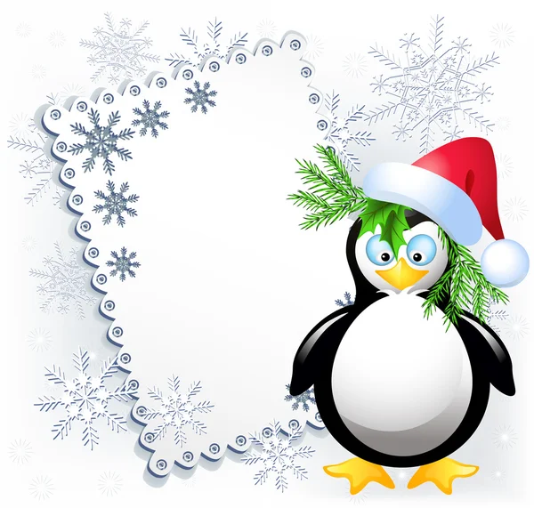 Tarjeta de Navidad con pingüino divertido — Vector de stock