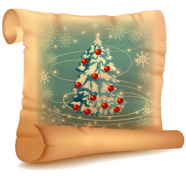 Vieux parchemin avec sapin de Noël — Image vectorielle