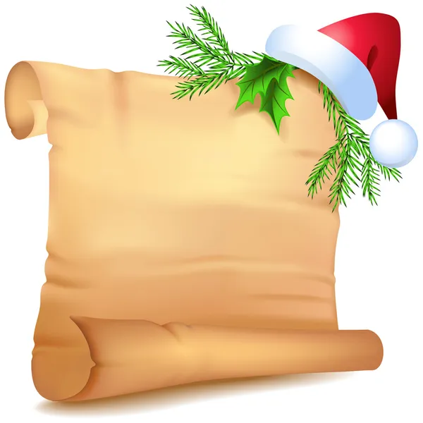 Antiguo pergamino Santa Claus sombrero — Vector de stock