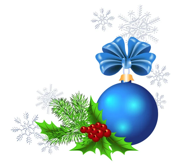 Kerstmis blauwe bal met strik — Stockvector