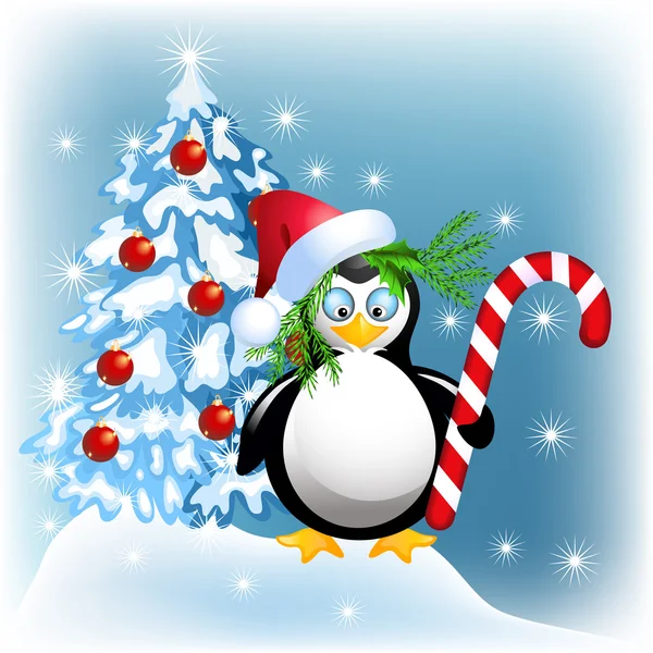 Met Kerstmis snoep Penguin — Stockvector