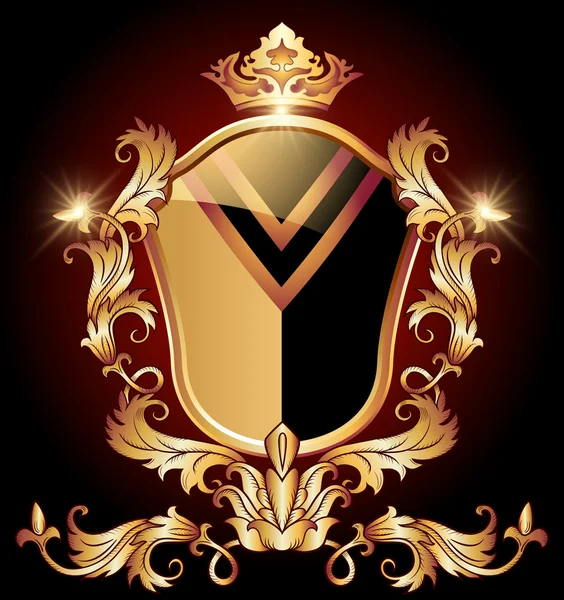 Heraldic shield ornate golden ornament — Stock Vector