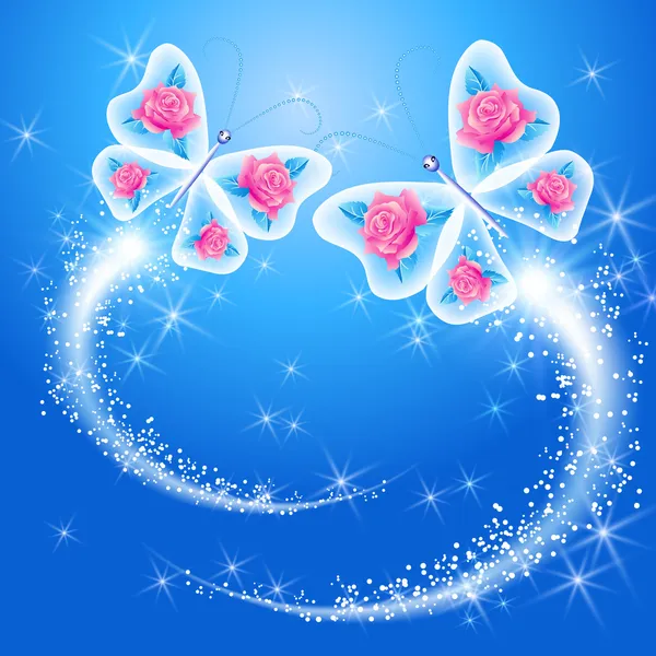 Papillon aux roses — Image vectorielle