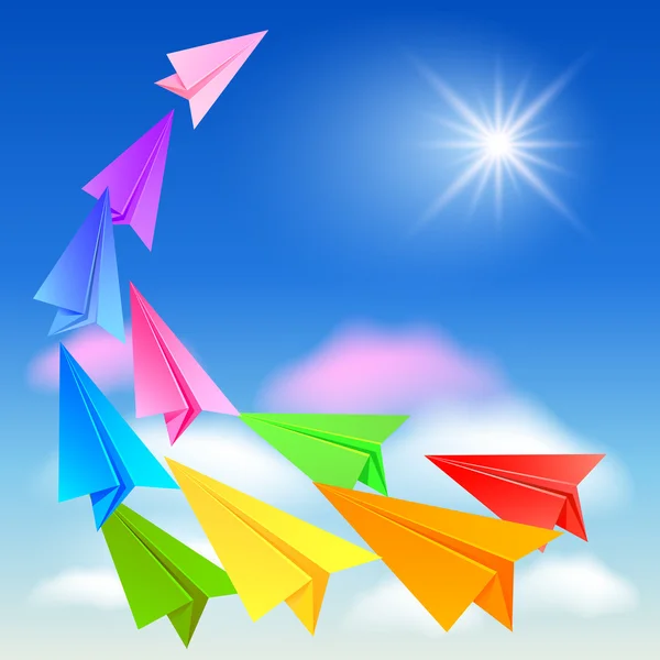 Paper airplanes flying in the sky — Stock Vector