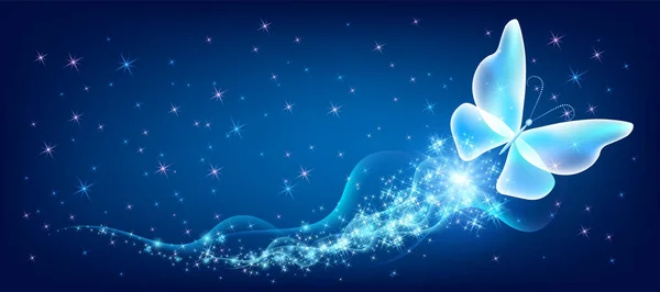 Delightful Magical Butterfly Sparkle Blazing Fairy Trail Flying Fantasy Night — 图库矢量图片