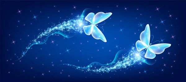 Delightful Magical Two Butterflies Sparkle Blazing Fairy Trail Flying Fantasy — Wektor stockowy