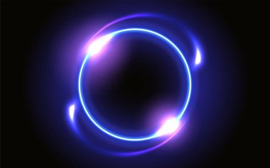 Neon parlak yuvarlak çerçeve ve parlak uzay portalı başka bir boyuta açılan soyut fantastik arkaplan