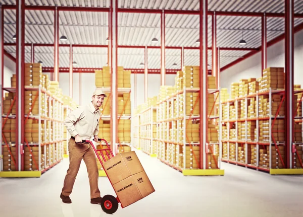 Homem com handtruck — Fotografia de Stock