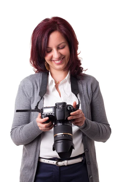 Vrouw met camera — Stockfoto