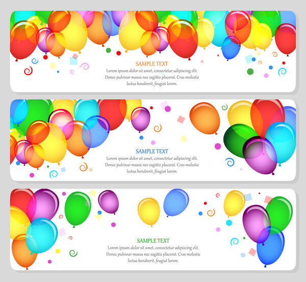 event banners with colorful balloons