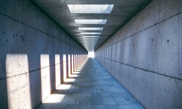 Intérieur Tunnel Béton Armé Avec Des Ouvertures Dans Plafond Rendu — Photo