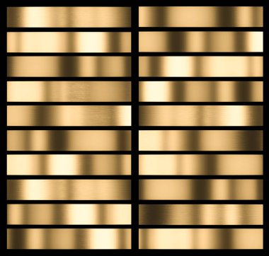 Farklı türde metalik altın fırçalanmış doku. siyah çerçeve. 3d hazırlayıcı