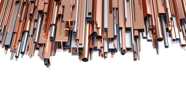Metallprofile Aus Eisen Und Kupfer Verschiedenen Formen Und Größen Darstellung — Stockfoto