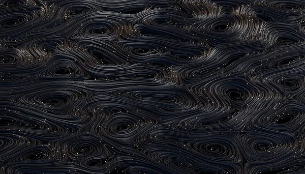 Schwarzer Abstrakter Hintergrund Aus Verdrehten Fasern Mit Hellen Punkten Render — Stockfoto