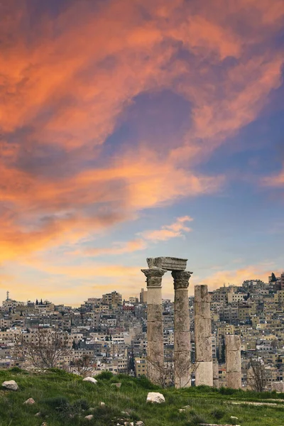 Glimp Van Amman Citadel Bij Zonsondergang Jordanië — Stockfoto