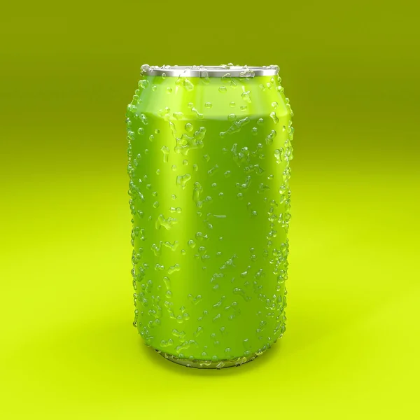 Grüne Metalldose Zum Trinken Mit Kondensationstropfen Render — Stockfoto