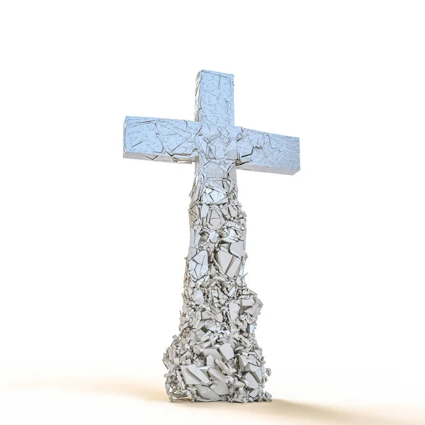 Zerbröselndes Steinkreuz Auf Weißem Hintergrund Darstellung — Stockfoto