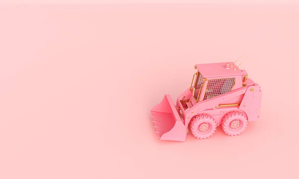 Розовый Золотой Бульдозер Розовом Фоне Рендеринг — стоковое фото