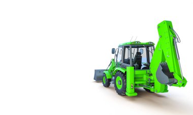 Beyaz arka planda yeşil mekanik kazıcı. 3d hazırlayıcı