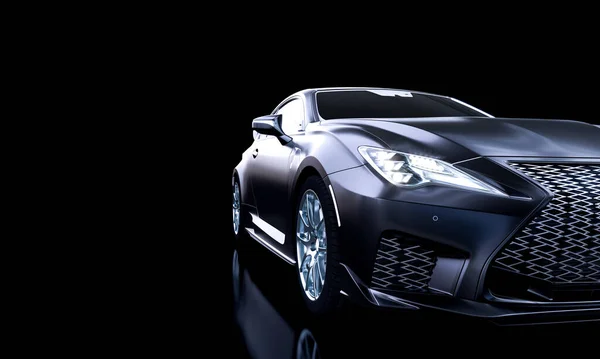 Fekete Luxus Sport Autó Sötét Háttérrel Renderelés — Stock Fotó