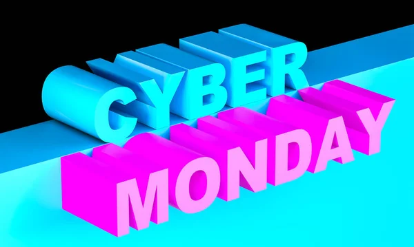 Cyber Poniedziałek Niebieski Fuksja Pisanie Czarnym Tle Renderowania — Zdjęcie stockowe