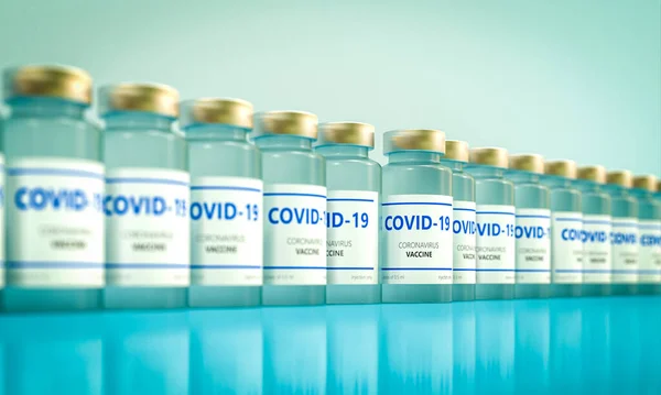 Covid 19病毒疫苗瓶 3D渲染 — 图库照片