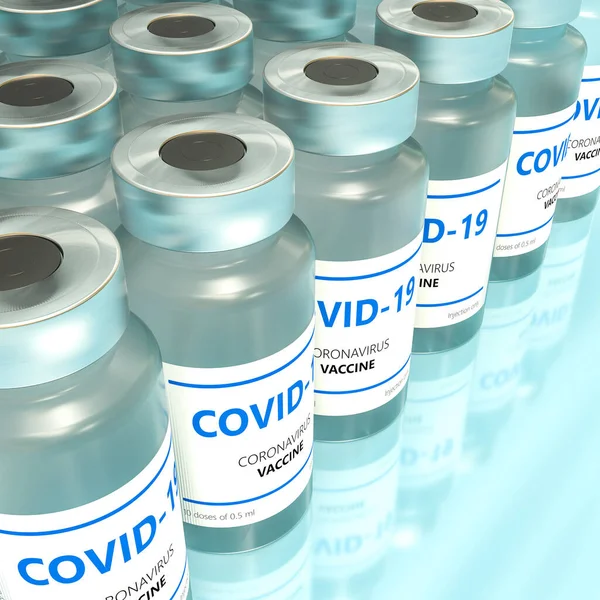 Covid 19疫苗瓶 3D渲染 — 图库照片