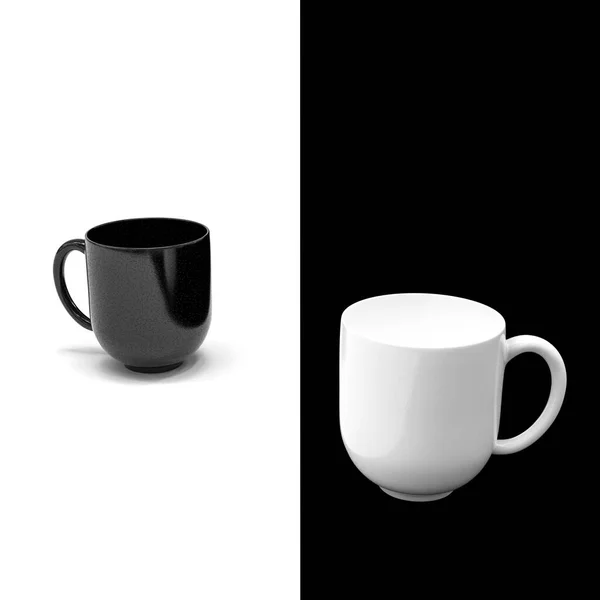 Черно Белые Чашки Контрастном Фоне Рендеринг — стоковое фото