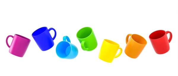Cups Colors Rainbow White Background Render — Stock Photo, Image