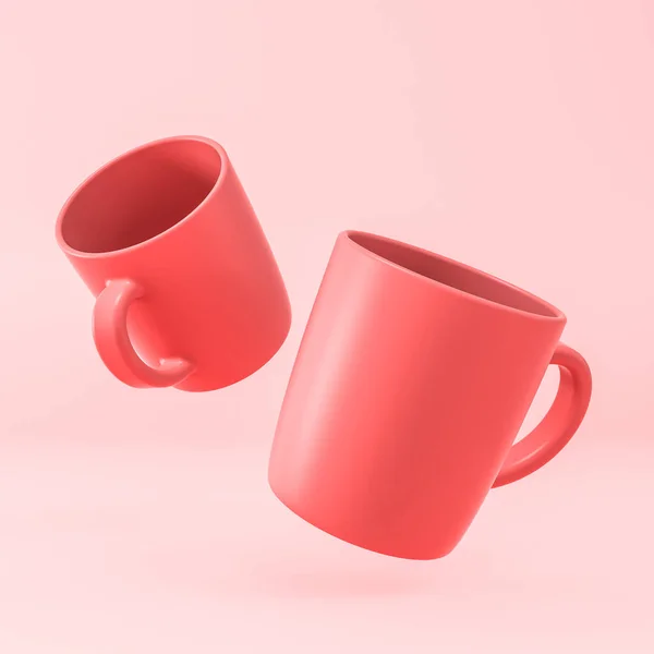 Tasses Rouges Sur Fond Rose Rendu — Photo