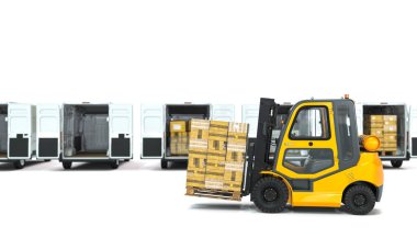 Minibüse yüklemek için forklift. 3d hazırlayıcı