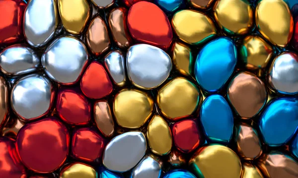Αφηρημένο Φόντο Παραμορφωμένη Μεταλλική Μπάλες Διάφορα Χρώματα Απόδοση — Φωτογραφία Αρχείου